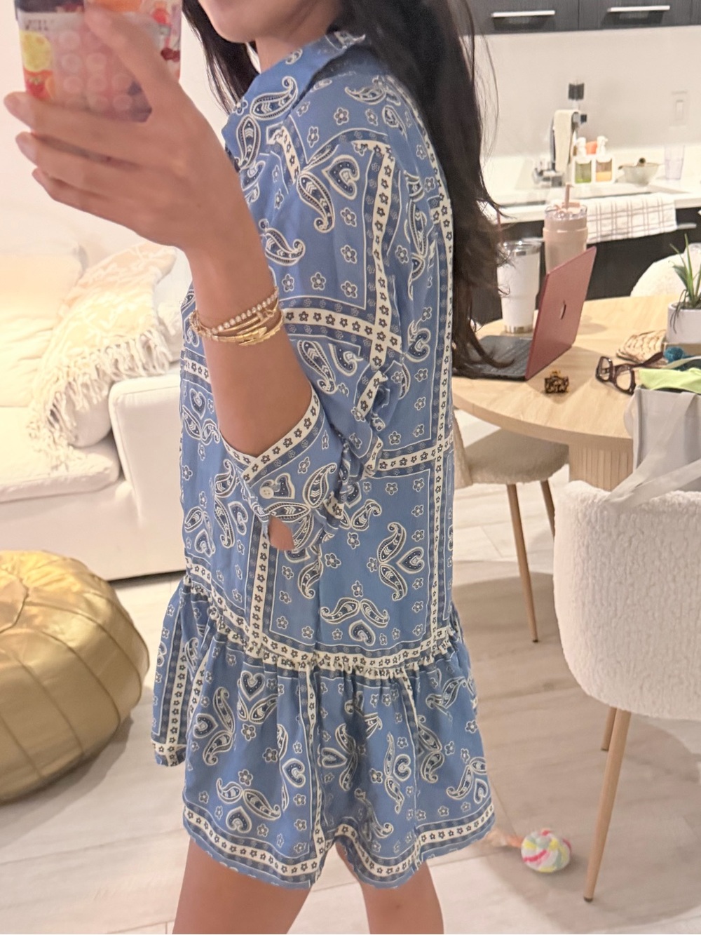 Maje Blue Paisley Print Ruffled Shirt Dress - Picture 4 of 7